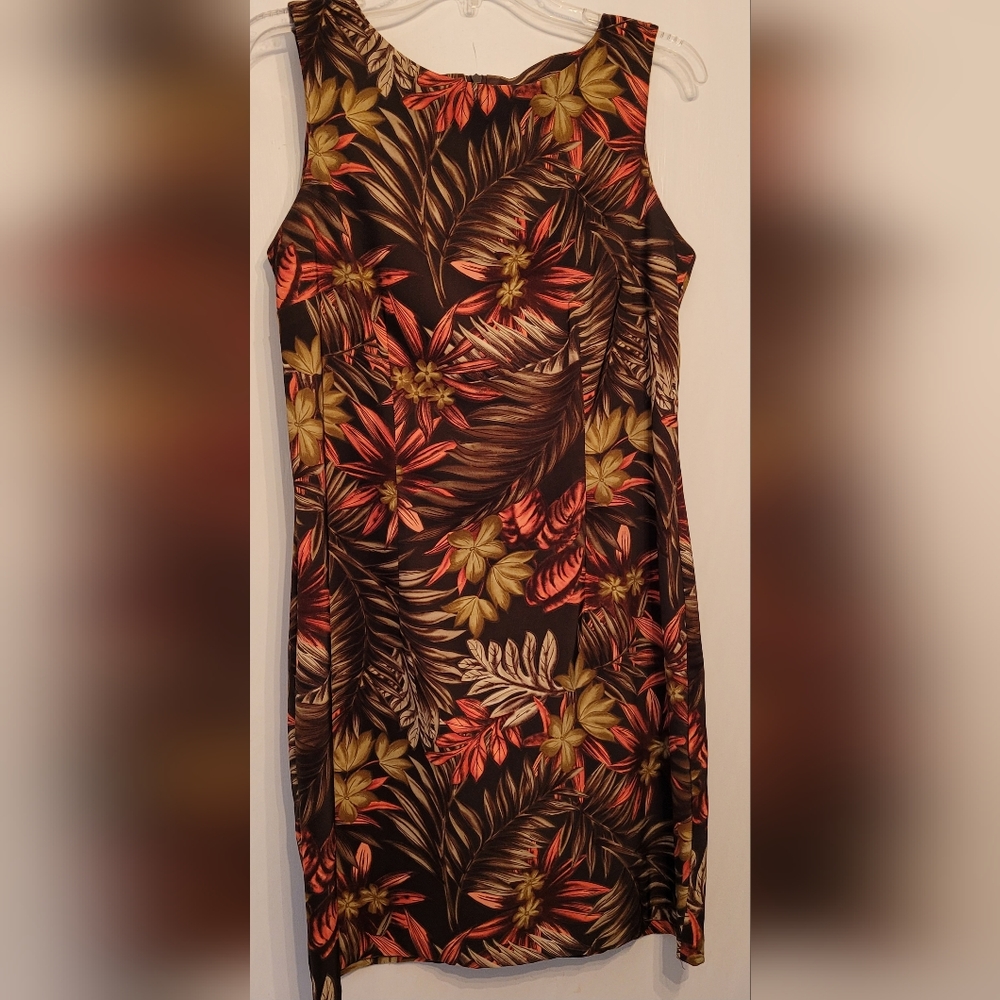 AB Studio floral sheath dress Size 10 Brown, tan, pink, sleeveless midi